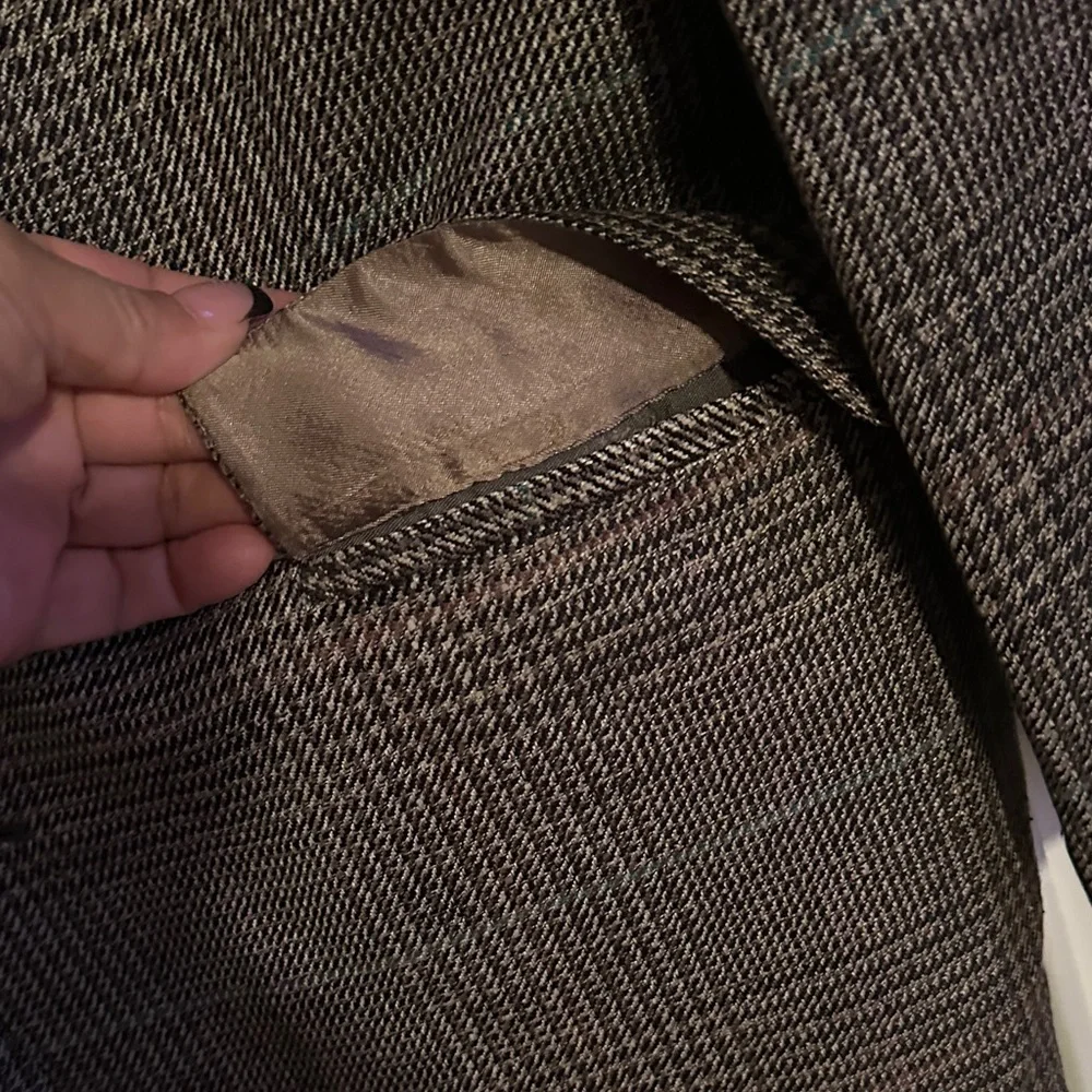 Bill Blass Checkered Blazer in Brown and Gray